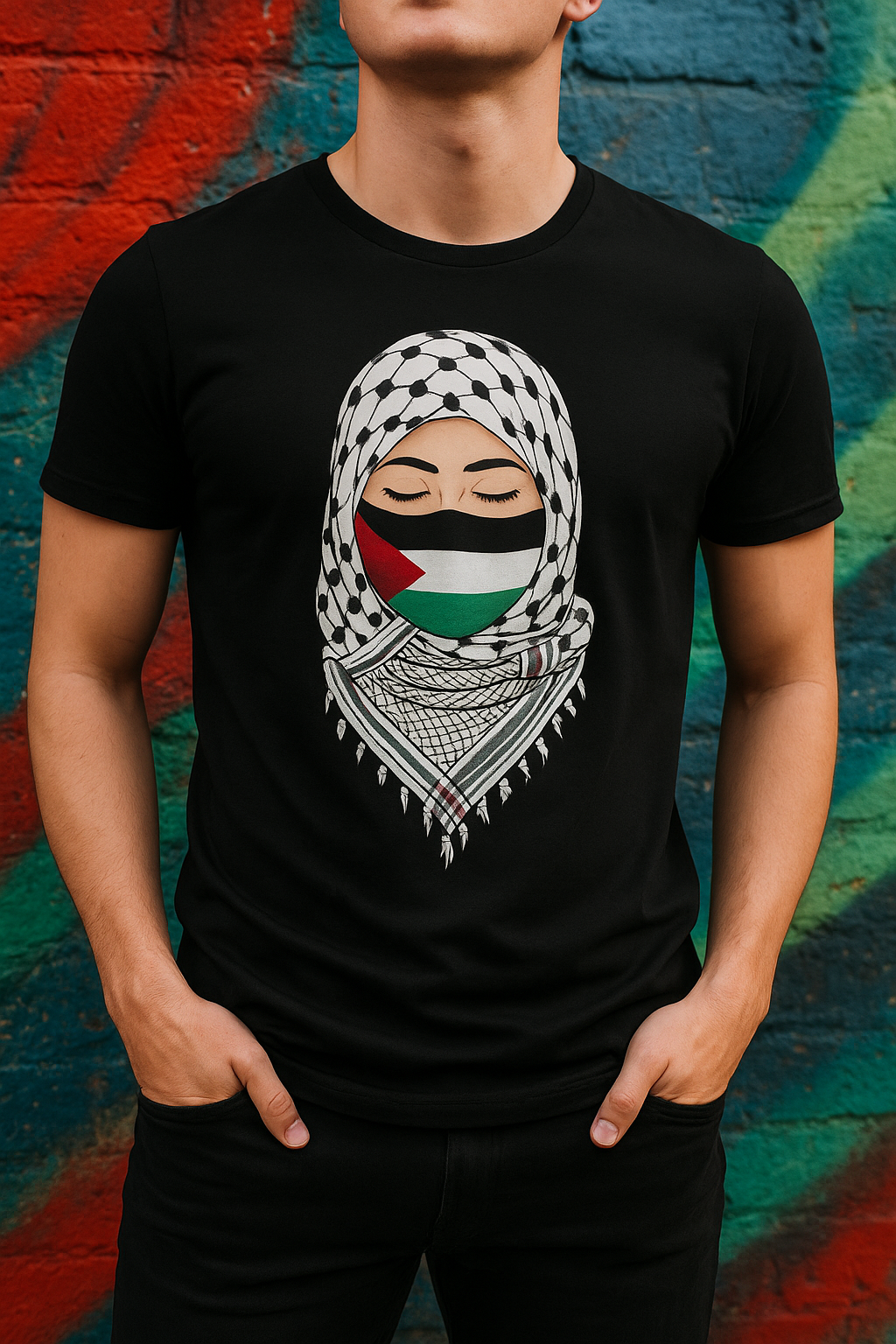 T-shirt - face mask in the colors of the Palestinian flag